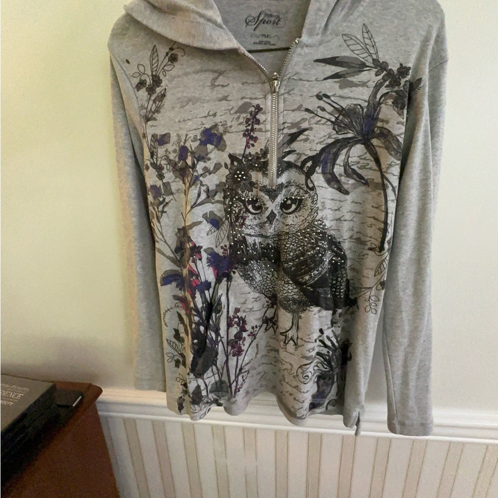 Style & Co. Gray Owl Print Long Sleeve Top